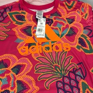 Adidas vivid berry farm graphix training tee shirt 1X